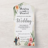 Romantische Waterverf Bloemenbruid en bruidegom br All In One Uitnodiging (Binnen)