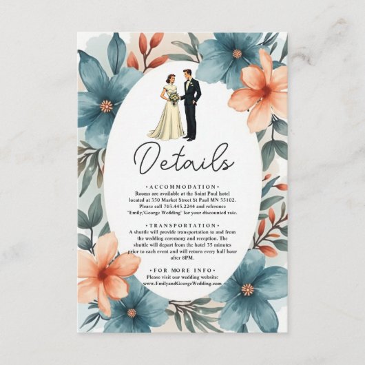 Romantische Waterverf Bloemenbruid en bruidegom br Informatiekaartje (Voorkant)