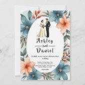 Romantische Waterverf Bloemenbruid en bruidegom br Kaart (Voorkant)