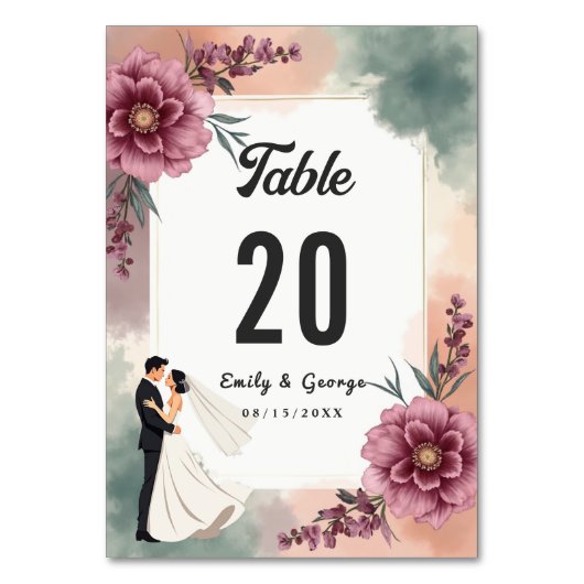 Romantische Waterverf Bloemenbruid en bruidegom br Kaart (Voorkant)