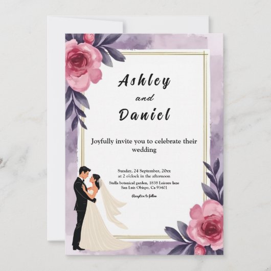 Romantische Waterverf Bloemenbruid en bruidegom br Kaart (Voorkant)