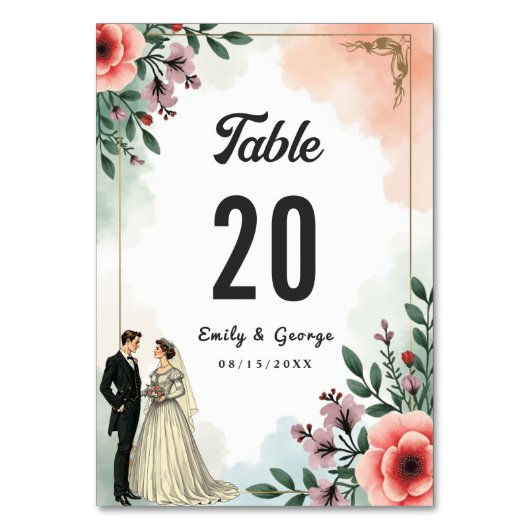 Romantische Waterverf Bloemenbruid en bruidegom br Kaart (Achterkant)