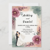 Romantische Waterverf Bloemenbruid en bruidegom br Kaart (Voorkant)