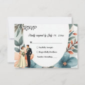 Romantische Waterverf Bloemenbruid en bruidegom br RSVP Kaartje (Voorkant)
