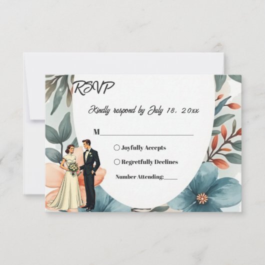 Romantische Waterverf Bloemenbruid en bruidegom br RSVP Kaartje (Voorkant)