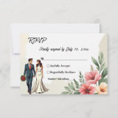 Romantische Waterverf Bloemenbruid en bruidegom br RSVP Kaartje (Voorkant)