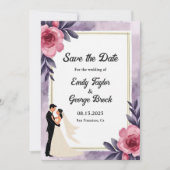 Romantische Waterverf Bloemenbruid en bruidegom br Save The Date (Voorkant)