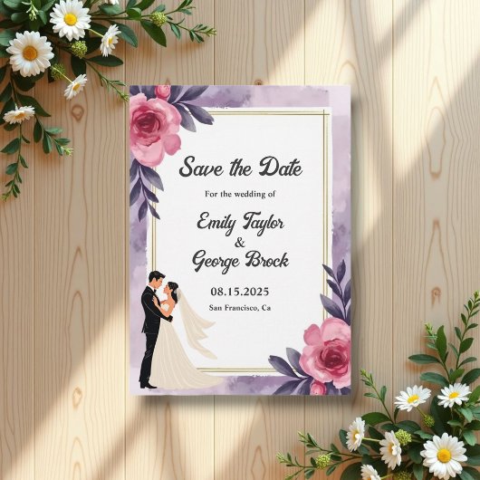 Romantische Waterverf Bloemenbruid en bruidegom br Save The Date
