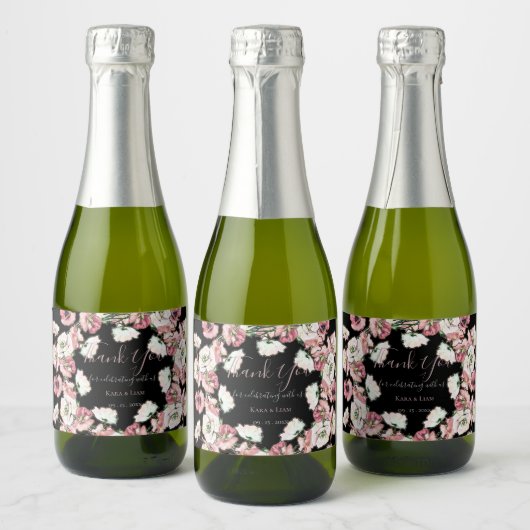 Romantische Waterverf bloemenbruiloft dank u mini Sparkling Wijnetiket (Flessen)
