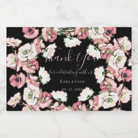 Romantische Waterverf bloemenbruiloft dank u mini Sparkling Wijnetiket (Enkel label)