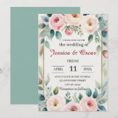 Romantische Waterverf Bloemenkrans bruiloft Kaart (Voorkant / Achterkant)