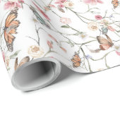 Romantische Waterverf bloementuin en vlinders Cadeaupapier (Rol Hoek)