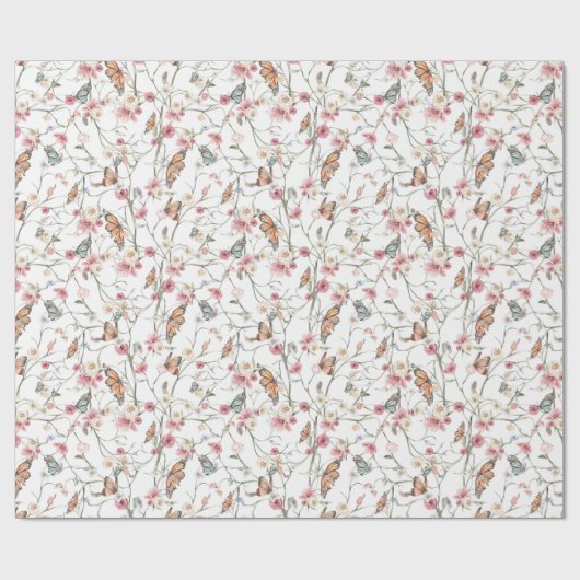 Romantische Waterverf bloementuin en vlinders Cadeaupapier (Vlak)