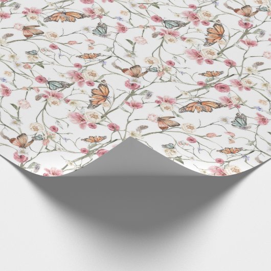 Romantische Waterverf bloementuin en vlinders Cadeaupapier (Hoek)