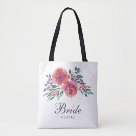 Romantische waterverf bloemige bruid tote bag