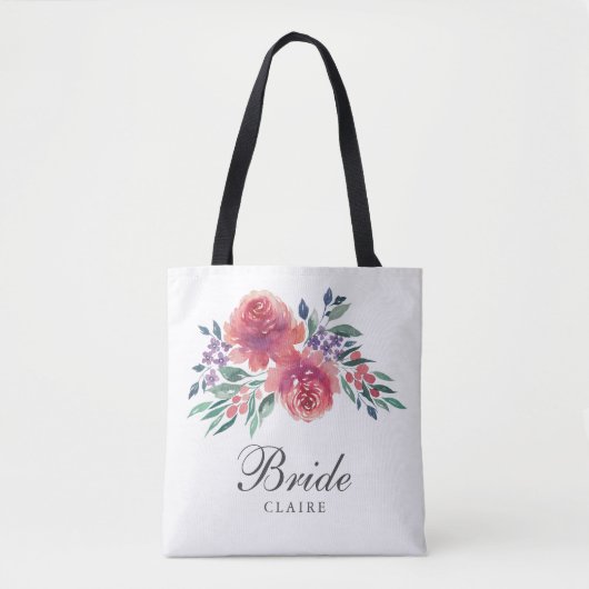 Romantische waterverf bloemige bruid tote bag (Voorkant)