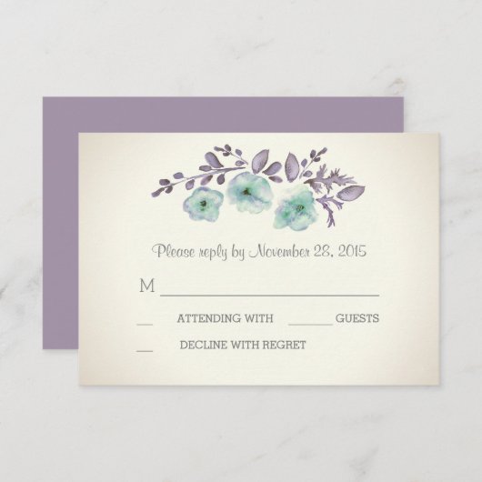Romantische waterverf bloesems RSVP kaarten (Voorkant / Achterkant)