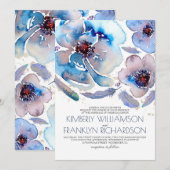 Romantische Waterverf Blowers Blue Boho Wedding Kaart (Voorkant / Achterkant)