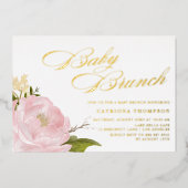 Romantische Waterverf Blush Pink Peony Baby Brunch Folie Uitnodiging (Voorkant)