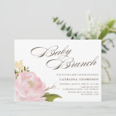 Romantische Waterverf Blush Pink Peony Baby Brunch Kaart (Staand voorkant)