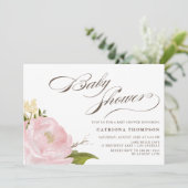 Romantische Waterverf Blush Pink Peony Baby shower Kaart (Staand voorkant)