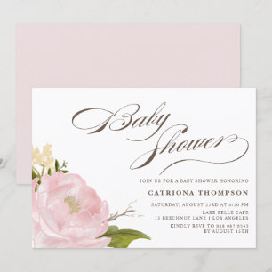 Romantische Waterverf Blush Pink Peony Baby shower Kaart