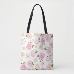 Romantische Waterverf Blush Pioenen Bloemenpatroon Tote Bag