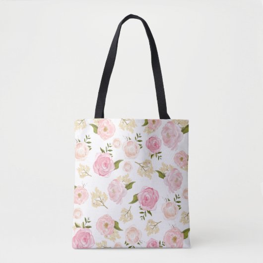 Romantische Waterverf Blush Pioenen Bloemenpatroon Tote Bag (Voorkant)