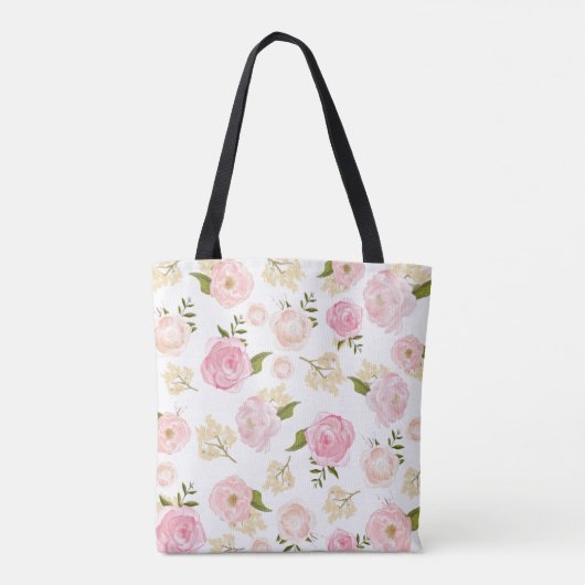 Romantische Waterverf Blush Pioenen Bloemenpatroon Tote Bag (Achterkant)