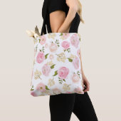 Romantische Waterverf Blush Pioenen Bloemenpatroon Tote Bag (Dichtbij)