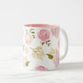Romantische Waterverf Blush Pioenen Bloemenpatroon Tweekleurige Koffiemok (Voorkant rechts)