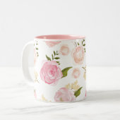Romantische Waterverf Blush Pioenen Bloemenpatroon Tweekleurige Koffiemok (Voorkant links)