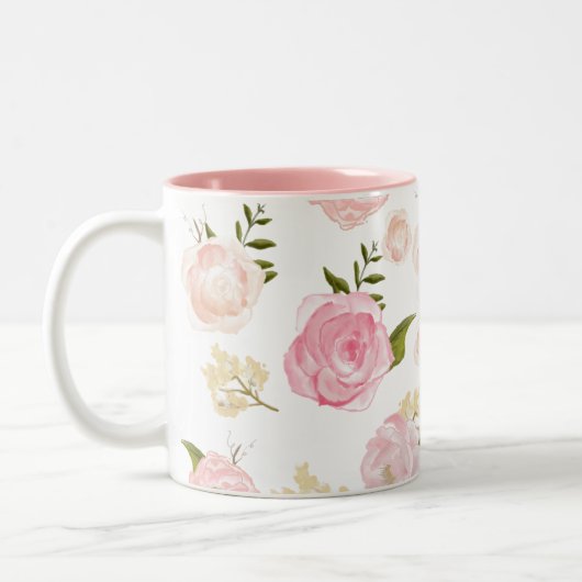Romantische Waterverf Blush Pioenen Bloemenpatroon Tweekleurige Koffiemok (Links)