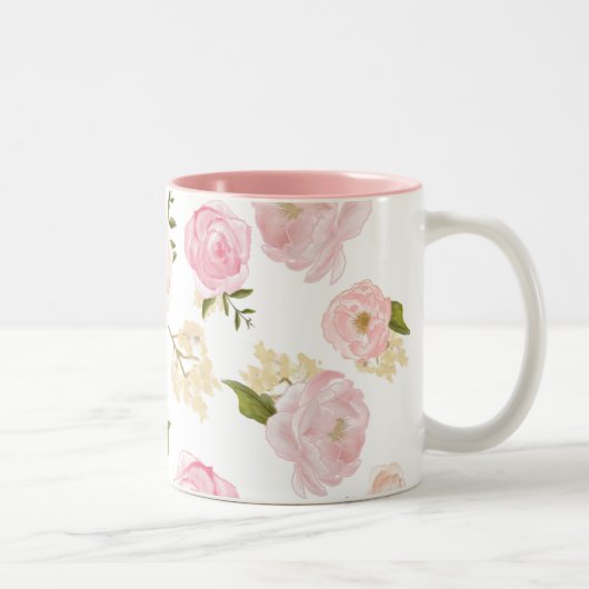 Romantische Waterverf Blush Pioenen Bloemenpatroon Tweekleurige Koffiemok (Rechts)