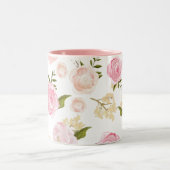 Romantische Waterverf Blush Pioenen Bloemenpatroon Tweekleurige Koffiemok (Center)