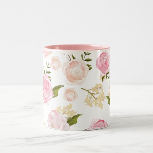 Romantische Waterverf Blush Pioenen Bloemenpatroon Tweekleurige Koffiemok (Center)