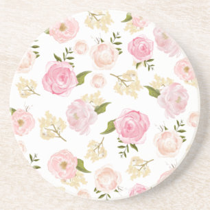 Romantische Waterverf Blush Pioenen Floral Pattern Zandsteen Onderzetter