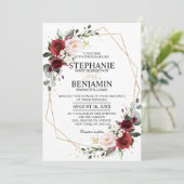 Romantische waterverf bordeauxrode bloem geometris kaart (Staand voorkant)