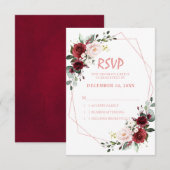 Romantische waterverf bordeauxrode bloem geometris RSVP kaartje (Voorkant / Achterkant)