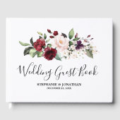 Romantische waterverf bordeauxrood blozende roos b gastenboek (Voorkant)