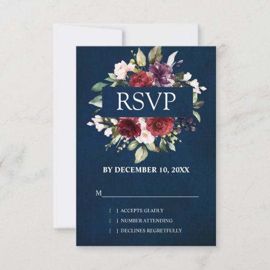 Romantische waterverf bordeauxrood blozende roos b RSVP kaartje (Voorkant)