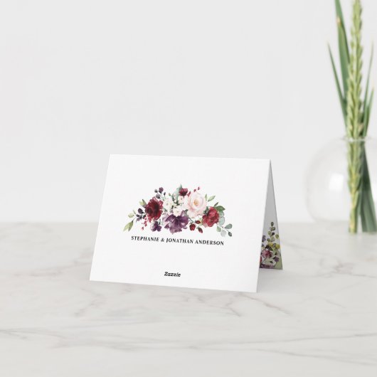 Romantische waterverf bordeauxrood marine roos blo bedankkaart (Achterkant)