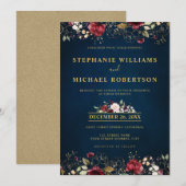 Romantische waterverf bordeauxrood marineblauw gou kaart (Voorkant / Achterkant)