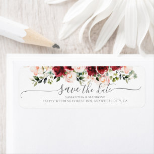 Romantische waterverf bordeauxroze 'Save the Date' Etiket