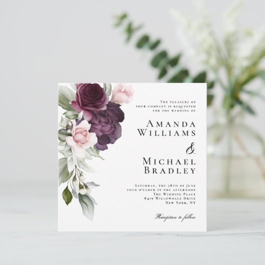 Romantische Waterverf Botanisch huwelijk Kaart (Staand voorkant)