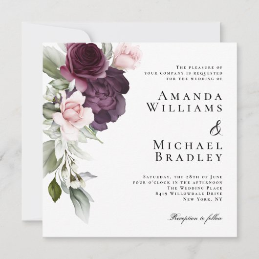 Romantische Waterverf Botanisch huwelijk Kaart (Voorkant)