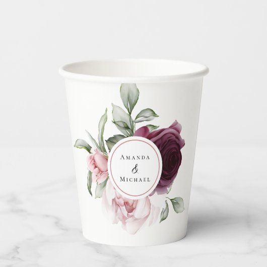 Romantische Waterverf Botanische bride en bruin Papieren Bekers (Achterkant)