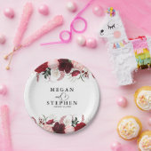 Romantische Waterverf Bourgogne Bloemen Trouwpapie Papieren Bordje (Feest)