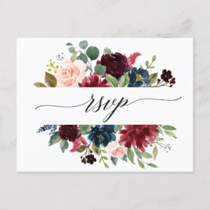 Romantische Waterverf Bourgogne Red Blush Floral R Briefkaart