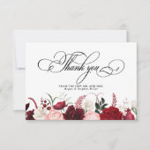 Romantische Waterverf Bourgondië Floral Chic Bruil Bedankkaart (Voorkant)